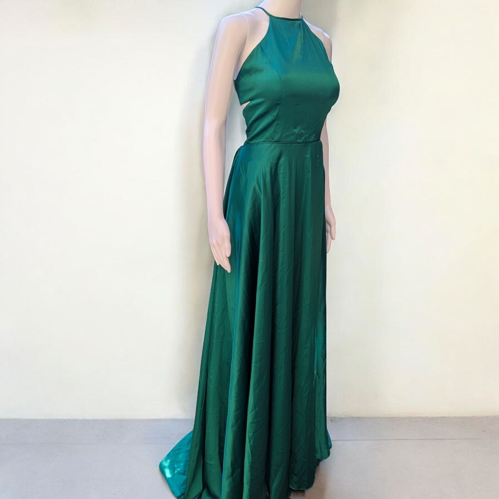 Y2K Vtg Blondie Nites by Stacy Sklar emerald green satin halter neck dress 11 - Picture 2 of 7